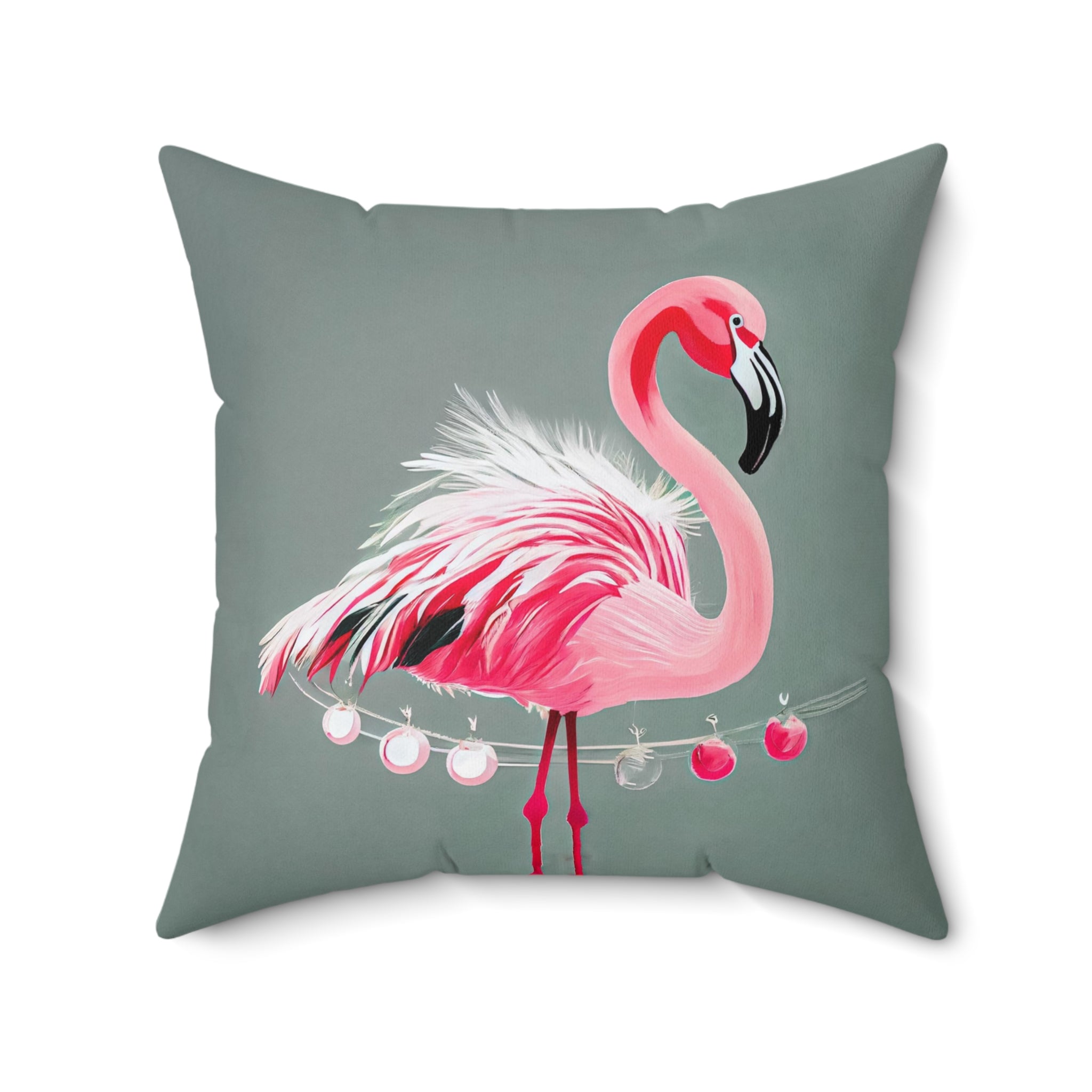 Pink Flamingo Holiday Pillow Cover (Left)