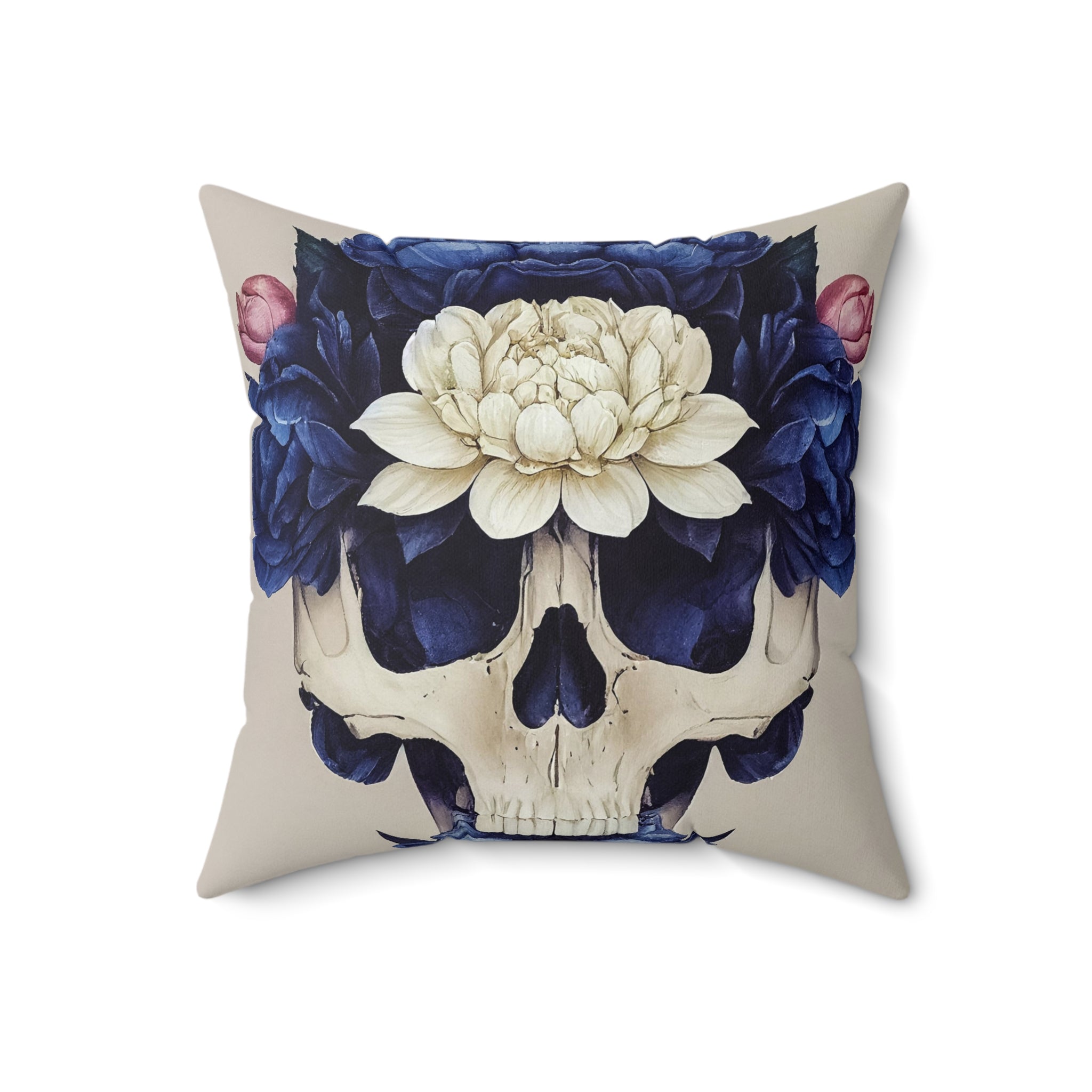 Lapis Peony Skull Pillow