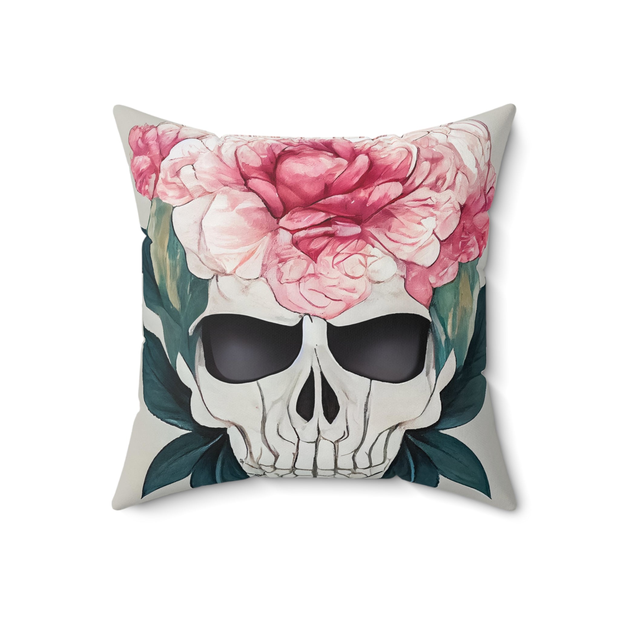 Pink Peony Skull Pillow