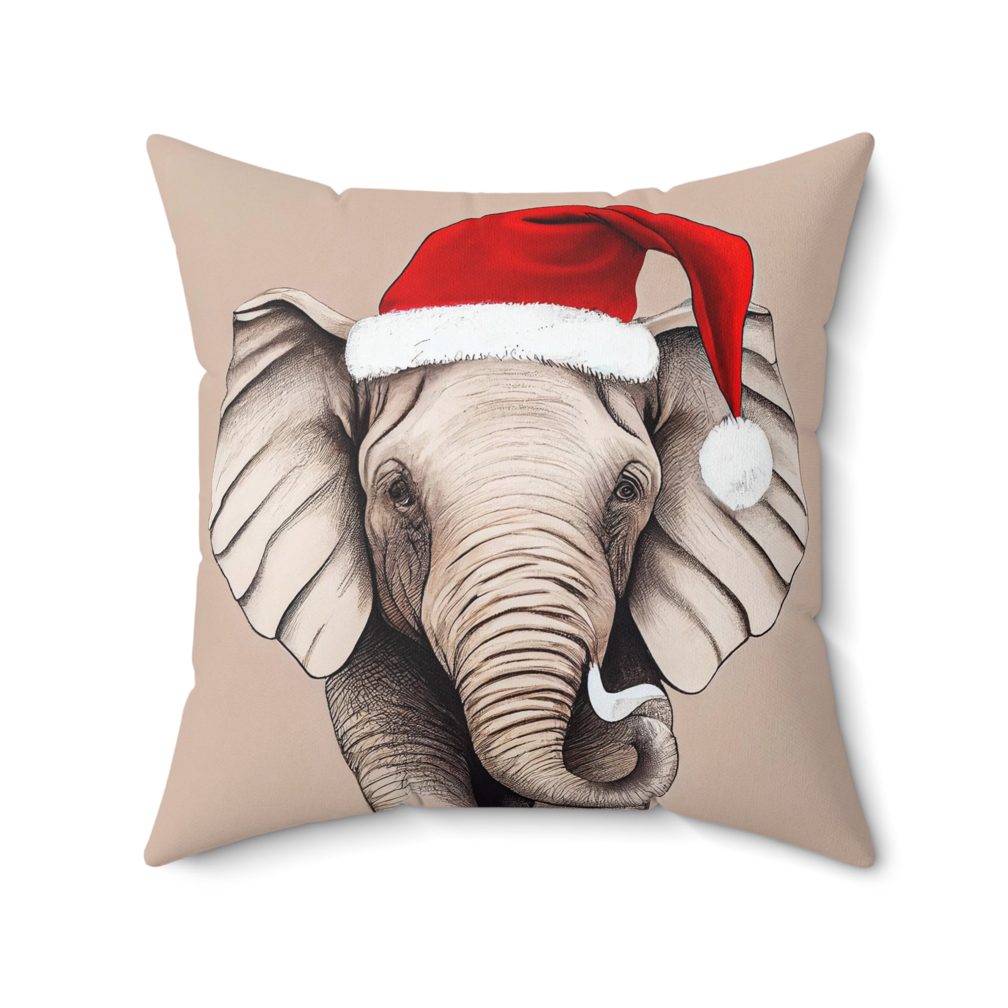 Tan Elephant Holiday Pillow Cover